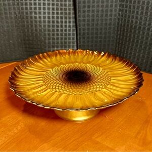 AKCAM Handmade Turkish Art Glass Sunflower Pedestal Cake Stand